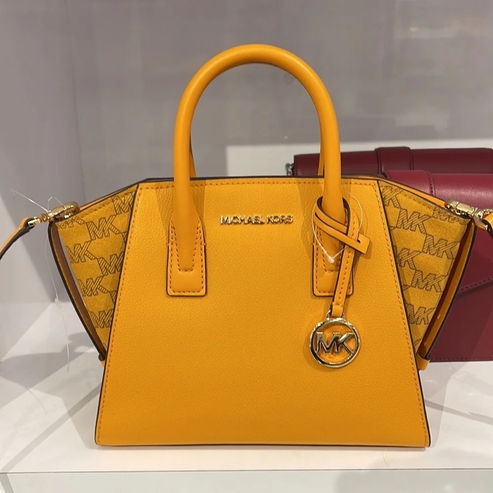Michael Kors Avril Small Signature PVC Top Zip Satchel Crossbody Bag Honeycomb